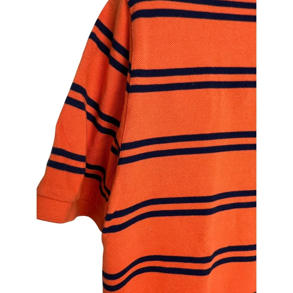 Polo Ralph Lauren Polo Shirt Mens Large Orange Striped‎ Short Sleeve Cotton E19